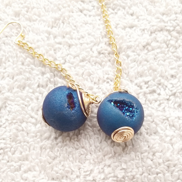 NatureLoversJewelry Jewelry - Awesome Titanium Blue Druzy Ball Earrings